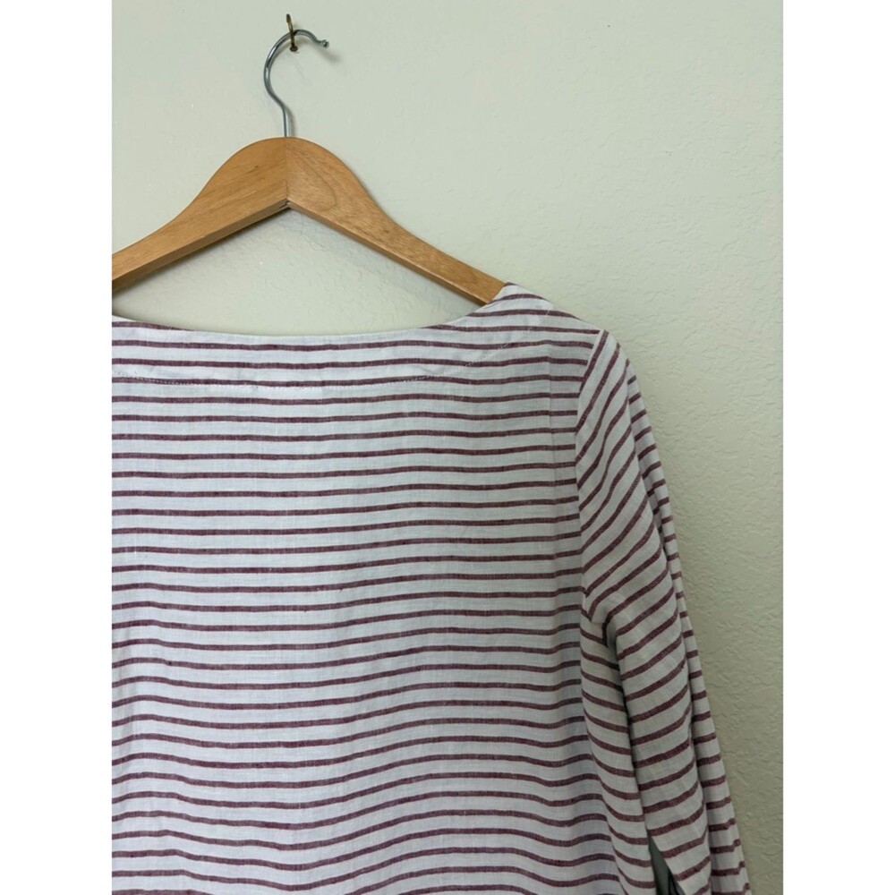 Singrid Olsen 100% Linen White and Red Stripe Longsleeve Minimalist Chic Blouse - Picture 6 of 7